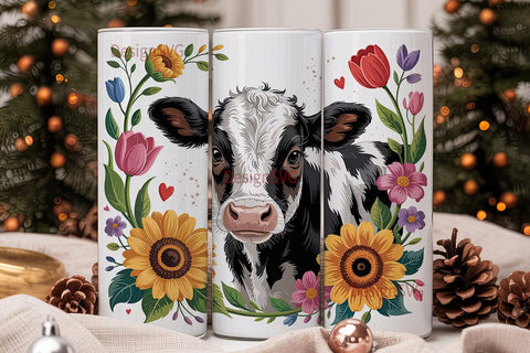 Baby Cow Floral 20oz Tumbler Wrap Sublimation DesignSVG 