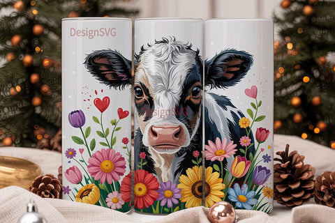 Baby Cow Floral 20oz Tumbler Wrap Sublimation DesignSVG 