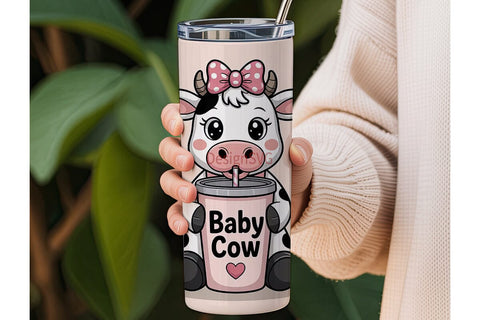Baby Cow Floral 20oz Tumbler Wrap Sublimation DesignSVG 