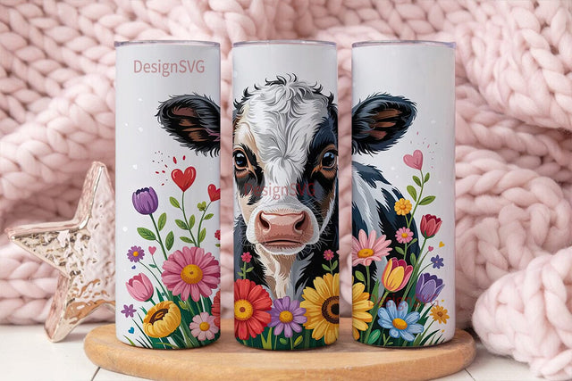 Baby Cow Floral 20oz Tumbler Wrap Sublimation DesignSVG 