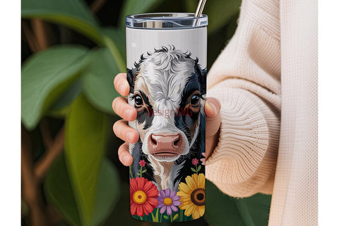 Baby Cow Floral 20oz Tumbler Wrap Sublimation DesignSVG 