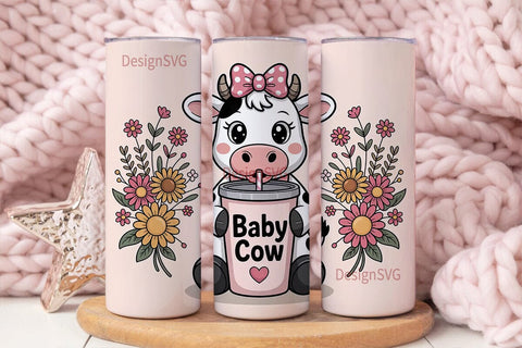 Baby Cow Floral 20oz Tumbler Wrap Sublimation DesignSVG 