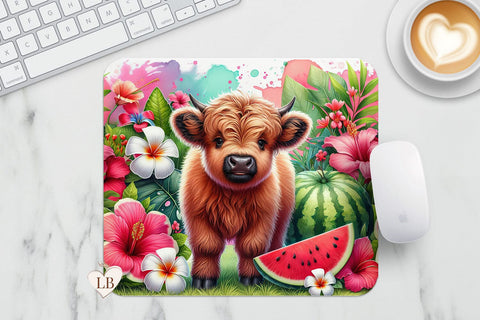 Baby Cow Mouse Pad - Highland Cow Mousepad Sublimation Sublimation BijouBay 