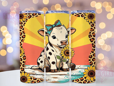 Baby Cow Sunflower 20oz Tumbler, Baby Cow, Sunflower Motif, Farmhouse Style, Rustic Theme, Cute Design, Skinny Tumbler, Sublimation PNG Sublimation SvggirlplusArt 
