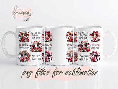 Baby Cow Valentine Mug Wrap Design, Instant Digital Design Download Mug Wrap Design, Mug Design PNG Sublimation PrintingLife 