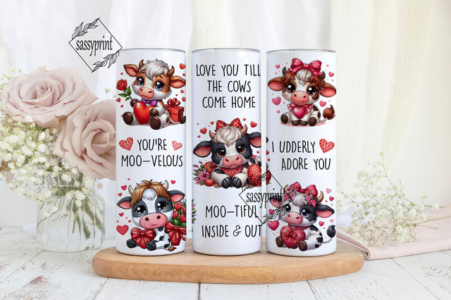 Baby Cow Valentine Tumbler Wrap PNG 20 oz Skinny Tumbler Sublimation Design Instant Digital Download, Cute Valentines Day Tumbler Wrap Sublimation sassyprint 
