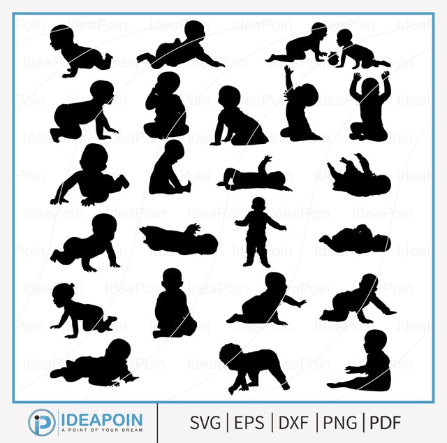 Baby Crawling SVG, Baby Silhouette, Baby Crawling EPS Bundle, clipart, baby vector, Baby Dancing, Baby Crawling Clipart, Baby Shower SVG SVG Dinvect 