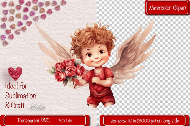 Baby Cupid BOYS cupid Clipart Angels Clipart Illustration Watercolor Valentine clipart PNG Sublimation Createya Design 