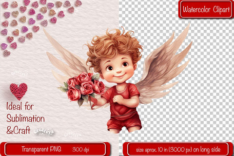 Baby Cupid BOYS cupid Clipart Angels Clipart Illustration Watercolor Valentine clipart PNG Sublimation Createya Design 