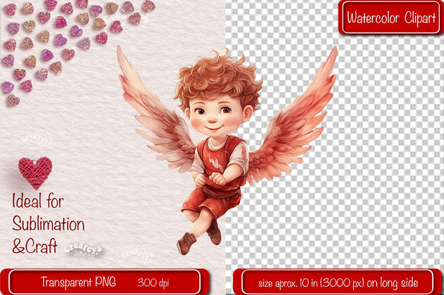 Baby Cupid BOYS cupid Clipart Angels Clipart Illustration Watercolor Valentine clipart PNG Sublimation Createya Design 