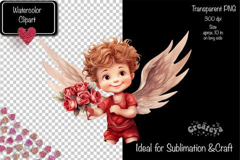 Baby Cupid BOYS cupid Clipart Angels Clipart Illustration Watercolor Valentine clipart PNG Sublimation Createya Design 