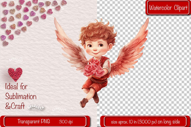 Baby Cupid BOYS cupid Clipart Angels Clipart Illustration Watercolor Valentine clipart PNG Sublimation Createya Design 