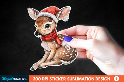 Baby Deer Christmas Sticker Clipart Sublimation Regulrcrative 