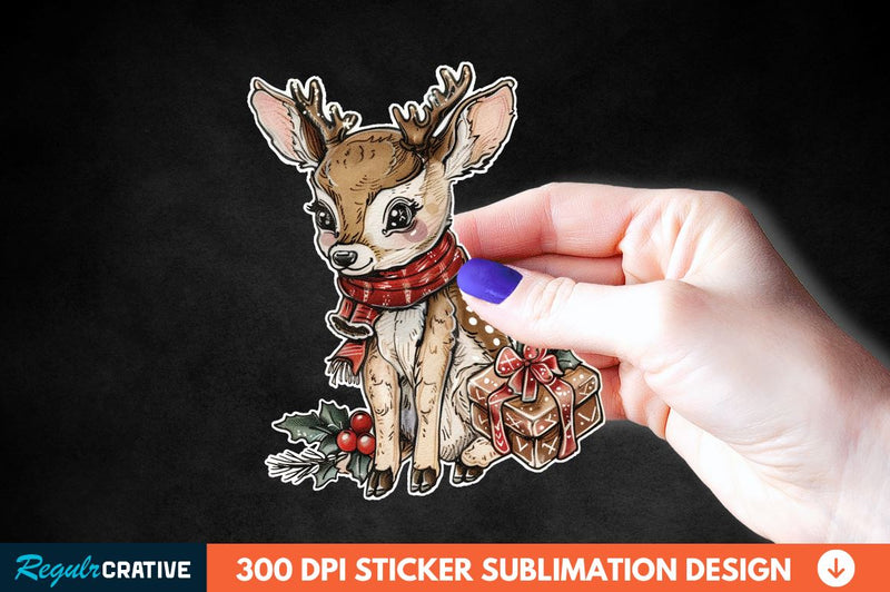 Baby Deer Christmas Sticker Clipart Sublimation Regulrcrative 