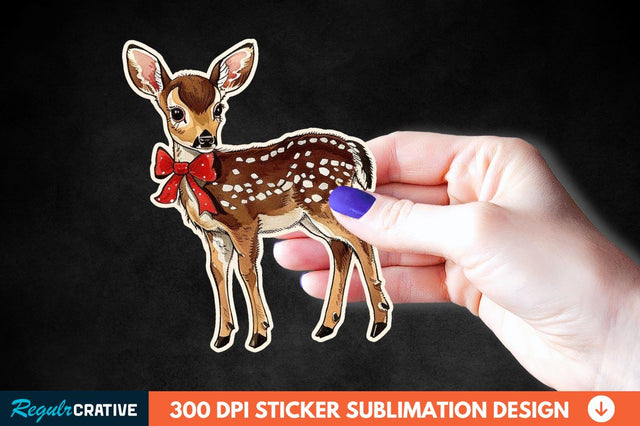 Baby Deer Christmas Sticker Clipart Sublimation Regulrcrative 