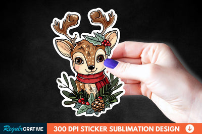 Baby Deer Christmas Sticker Clipart Sublimation Regulrcrative 