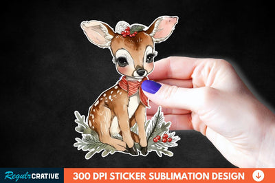 Baby Deer Christmas Sticker Clipart Sublimation Regulrcrative 