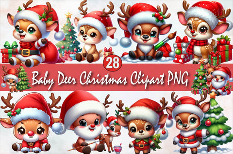 Baby Deer Christmas Sublimation Clipart Bundle Sublimation SVGArt 