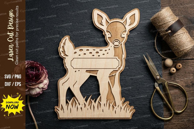 Baby Deer Name Sign SVG Laser Cut Design | Cute Animal Nursery Pattern SVG Regulrcrative 
