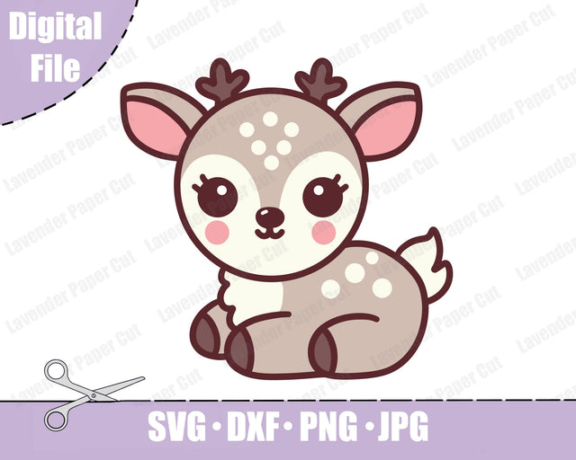 Baby Deer SVG PNG File, Cute Fawn Clipart Cut File for Cricut and Silhouette, Woodland Animal Theme, Kids Crafts, DIY Baby Shower Decoration SVG Lavender Paper Cut 
