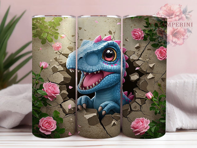 Baby Dinosaur 3D 20oz Floral Cute Tumbler, 3D Dinosaur Tumbler, Floral Dino Tumbler, Cute Dino Tumbler, 20oz Sublimation Wrap, Prehistoric Tumbler, Whimsical Dino Gift Sublimation Li Zamperini 