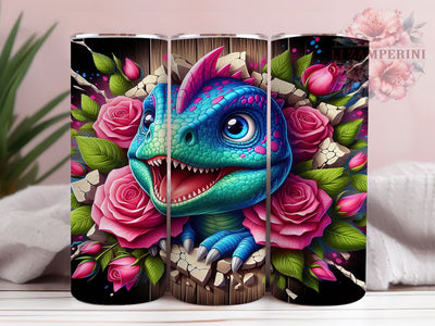 Baby Dinosaur 3D 20oz Floral Cute Tumbler, 3D Dinosaur Tumbler, Floral Dino Tumbler, Cute Dino Tumbler, 20oz Sublimation Wrap, Prehistoric Tumbler, Whimsical Dino Gift Sublimation Li Zamperini 