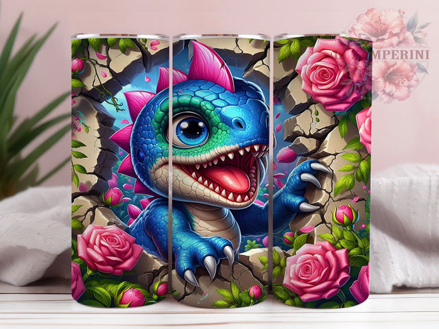 Baby Dinosaur 3D 20oz Floral Cute Tumbler, 3D Dinosaur Tumbler, Floral Dino Tumbler, Cute Dino Tumbler, 20oz Sublimation Wrap, Prehistoric Tumbler, Whimsical Dino Gift Sublimation Li Zamperini 