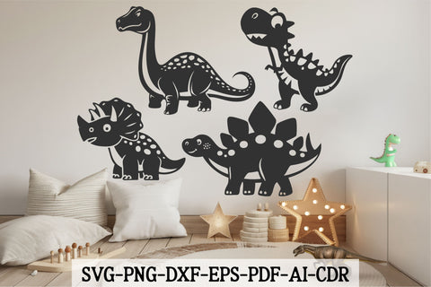 Baby dinosaur svg bundle - cute dino svg, t-rex vector file, 4 dinosaurs clipart, laser cut templates, nursery wall signs, instant download SVG TonisArtStudio 
