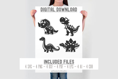 Baby dinosaur svg bundle - cute dino svg, t-rex vector file, 4 dinosaurs clipart, laser cut templates, nursery wall signs, instant download SVG TonisArtStudio 