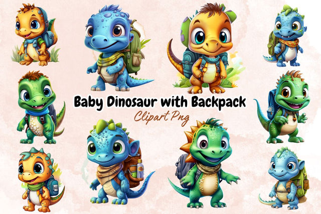 Baby Dinosaur with Backpack Sublimation Bundle SVG Designangry 