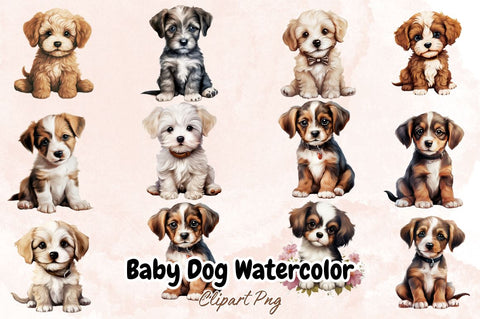 Baby Dog Watercolor Sublimation Clipart Bundle Sublimation Designangry 
