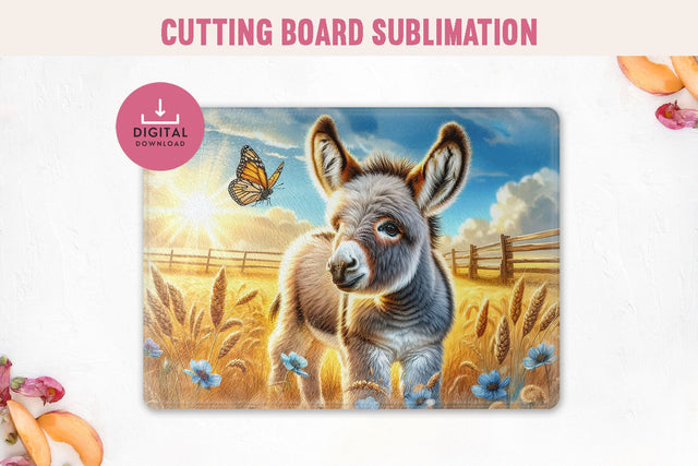 Baby Donkey Farm Cutting Board Sublimation PNG Sublimation BijouBay 