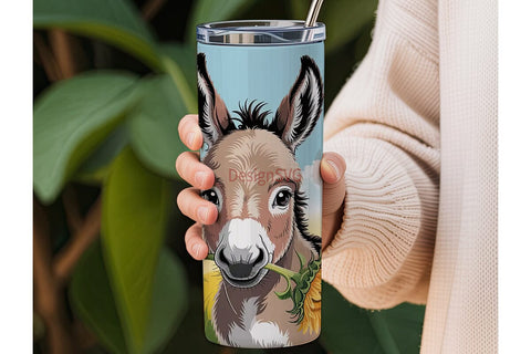 Baby Donkey & Sunflowers 20oz Tumbler Sublimation DesignSVG 