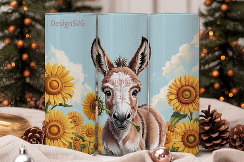 Baby Donkey & Sunflowers 20oz Tumbler Sublimation DesignSVG 