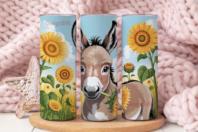 Baby Donkey & Sunflowers 20oz Tumbler Sublimation DesignSVG 