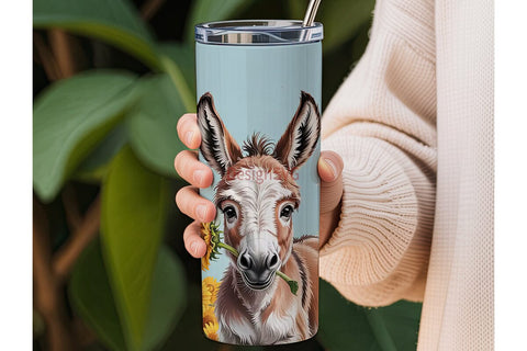 Baby Donkey & Sunflowers 20oz Tumbler Sublimation DesignSVG 