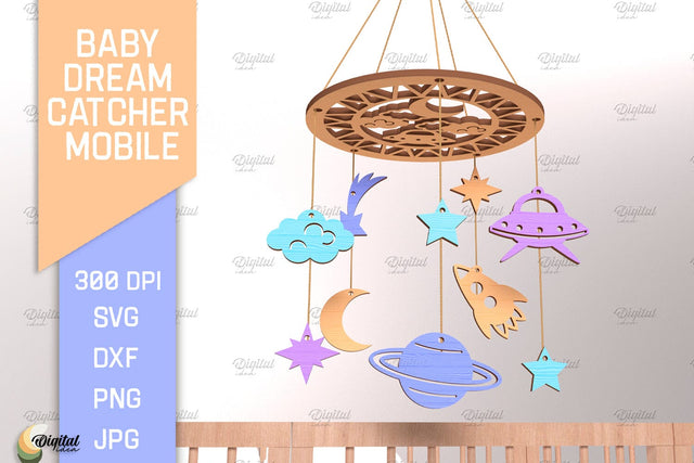 Baby Dream Catcher Mobile Laser Cut. Moon SVG SVG Evgenyia Guschina 