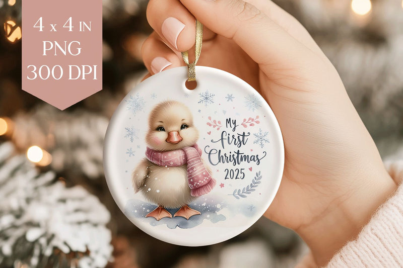 Baby Duck My First Christmas 2025 Ornament PNG Sublimation BijouBay 