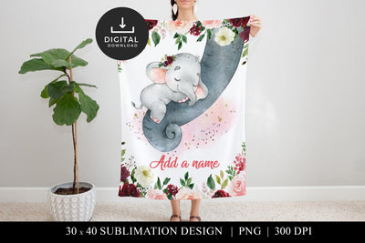 Baby Elephant Blanket Design, Floral Nursery Sublimation PNG Sublimation BijouBay 