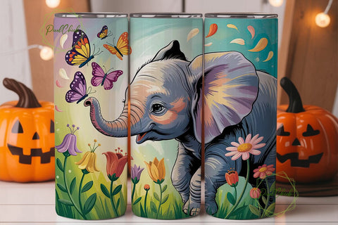 Baby Elephant & Butterflies 20oz Tumbler Sublimation PixelChick 