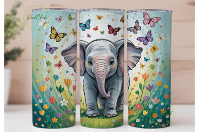 Baby Elephant & Butterflies 20oz Tumbler Sublimation PixelChick 