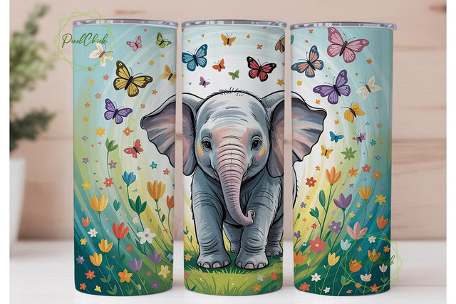 Baby Elephant & Butterflies 20oz Tumbler Sublimation PixelChick 