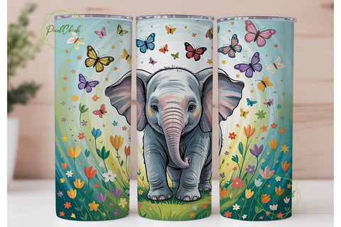 Baby Elephant & Butterflies 20oz Tumbler Sublimation PixelChick 
