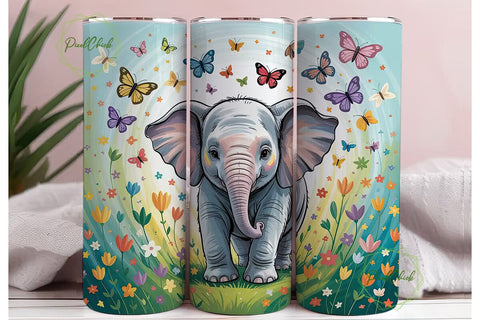 Baby Elephant & Butterflies 20oz Tumbler Sublimation PixelChick 