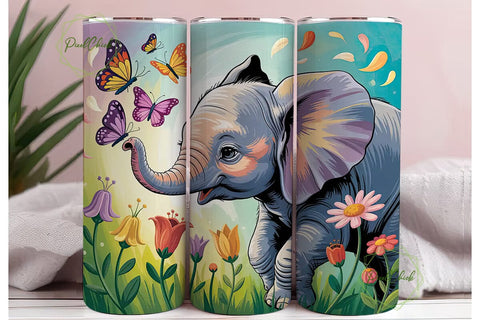 Baby Elephant & Butterflies 20oz Tumbler Sublimation PixelChick 