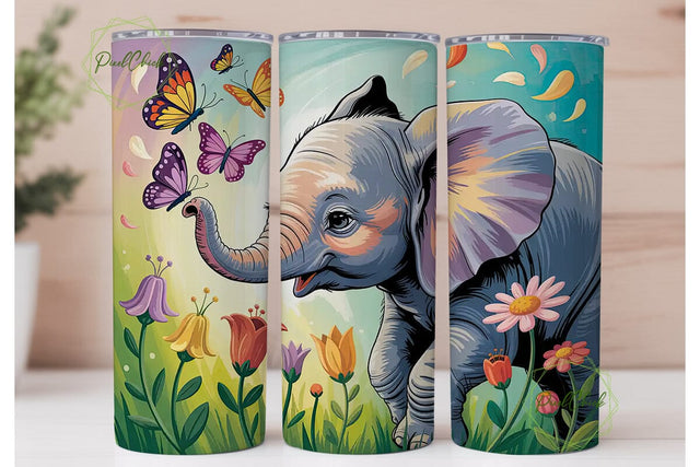 Baby Elephant & Butterflies 20oz Tumbler Sublimation PixelChick 