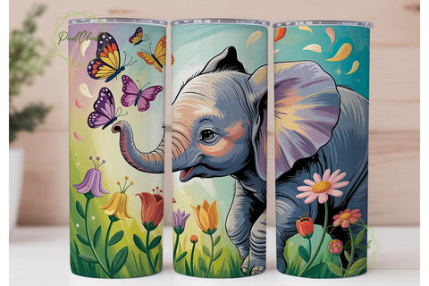 Baby Elephant & Butterflies 20oz Tumbler Sublimation PixelChick 