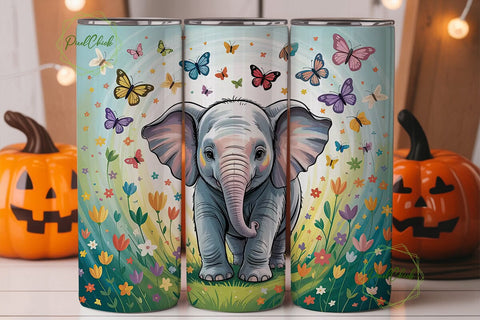Baby Elephant & Butterflies 20oz Tumbler Sublimation PixelChick 