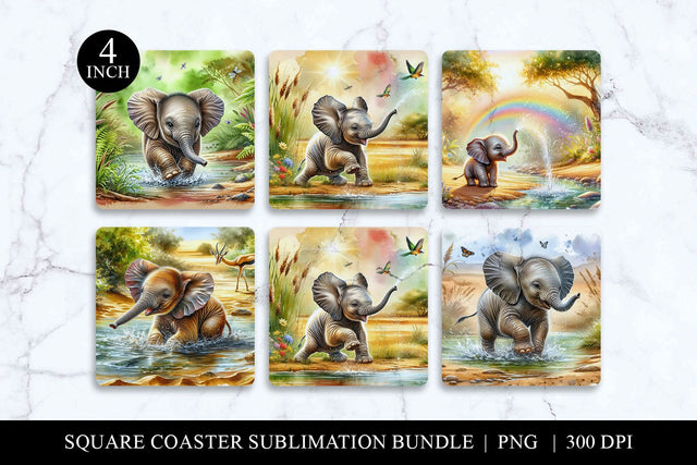 Baby Elephant Coaster Sublimation PNG Bundle Sublimation BijouBay 