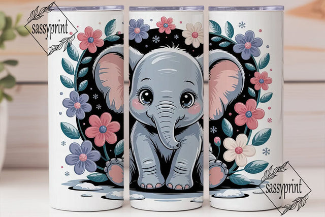 Baby Elephant Floral 20oz Tumbler Wrap Sublimation sassyprint 